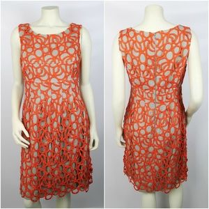 Lela Rose Grey & Orange Overlay Sleeveless Dress 8